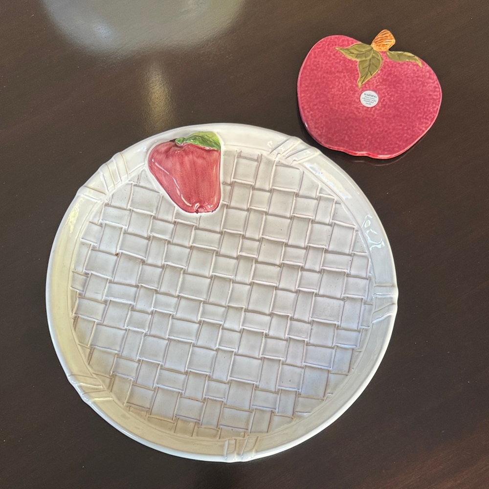 Block Molde Portugal Apple Plate Barbara Eigan and Blue Sky Apple Candle Holder